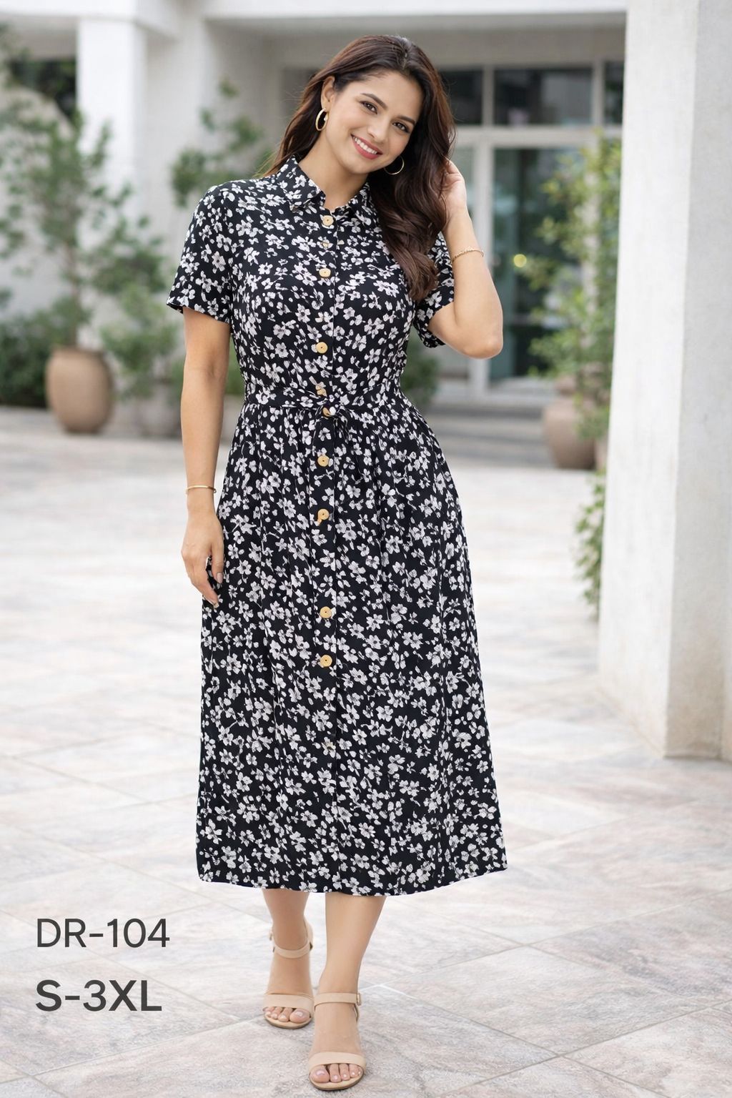Midnight Bloom Shirt Dress